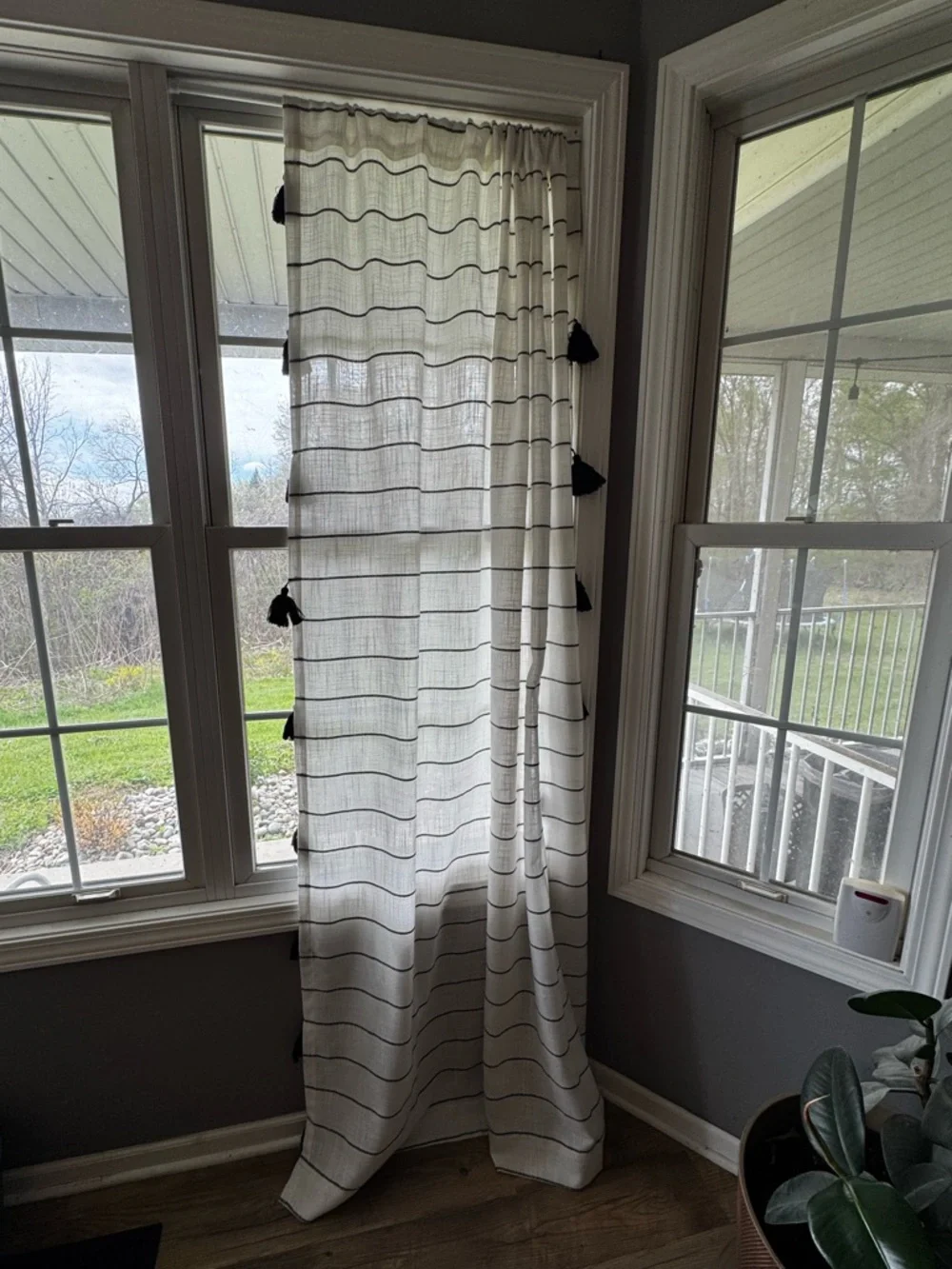 Opalhouse Contrast Stripe with Tassel Light Filtering Curtain Panel Ebony/White